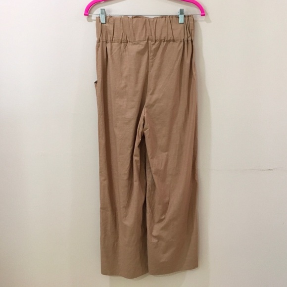Kourt Willow Flax Cotton Wide Leg Cropped Pants Brown Women Size Medium New - Picture 3 of 6